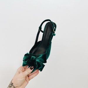 Emerald Velvet Kitten Heels